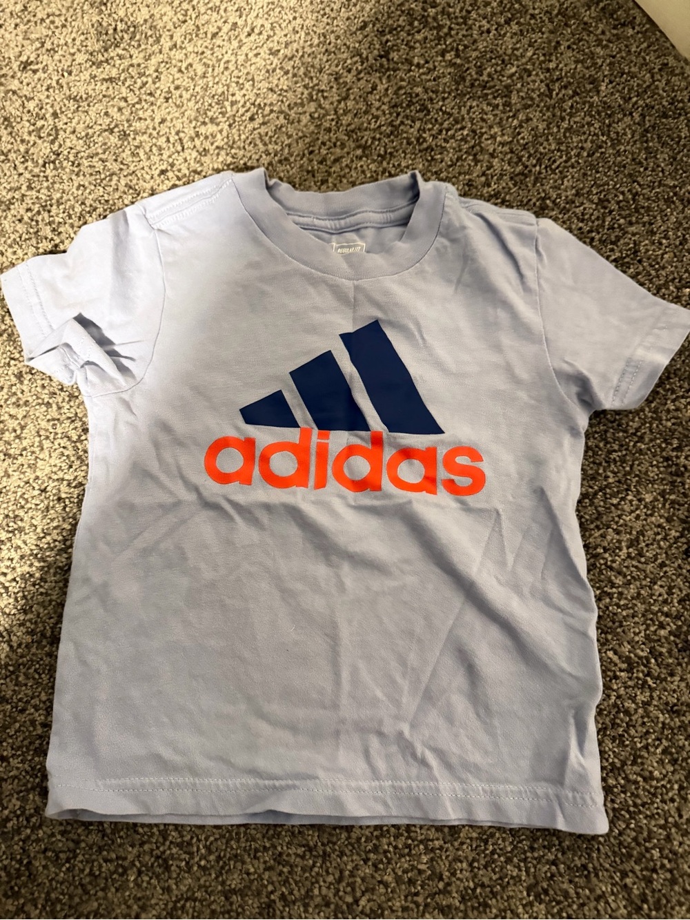 adidas Light Blue Tee with Navy Logo and Orange Wordmark